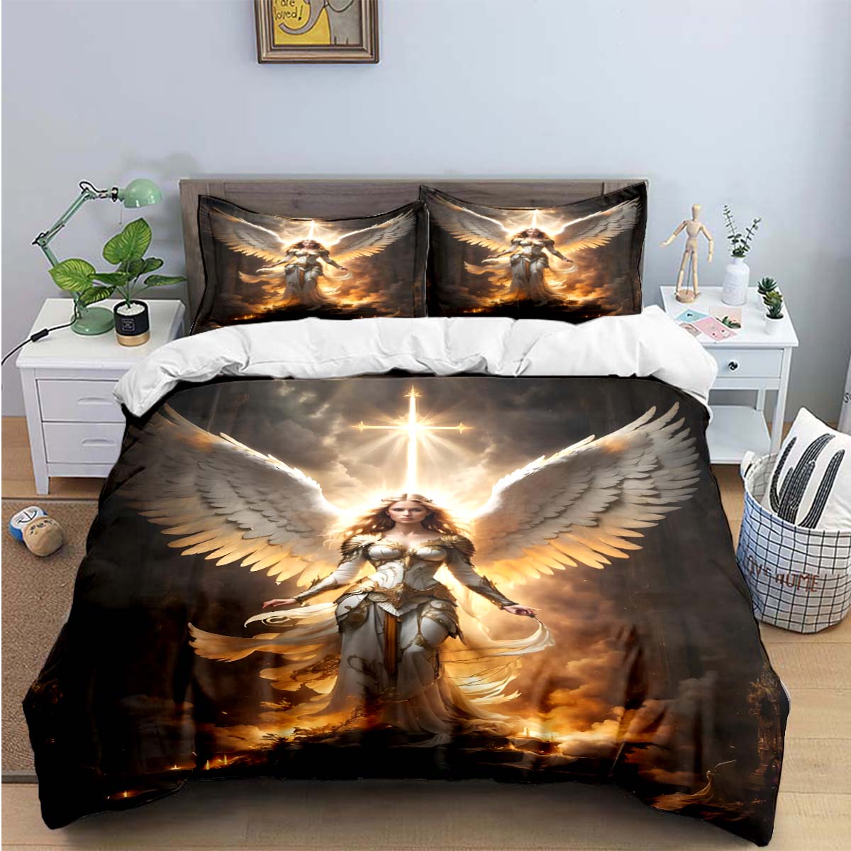 

Exquisite Angel wings printed Bedding Sets exquisite set duvet cover bed comforter set bedding set luxury birthday gift US Full 200x230cm