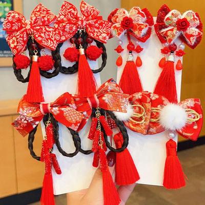Hair Accessories New Year Barrettes Hanfu Headdress Red Bow Hair Clip  Makeup