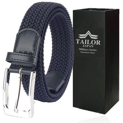TAILOR JAPAN Elastiskt nätbälte, justerbart, en storlek, passar perfekt för vardag och företag, bekvämt och bekvämt herrbälte, rem, de flesta kläder, (Marin)