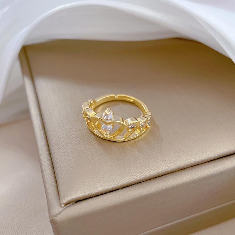 Real Gold Crown Empty Fashion Ring Opening Adjustable Simple Jewelry Japanese Ring Couple Ring