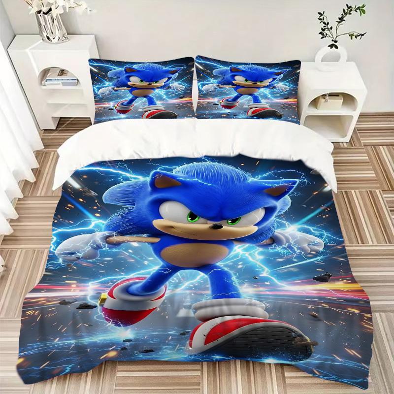 3pcs Sonic the Hedgehog Duvet Cover Set, 1 Duvet Cover + 2 Pillowcases (No Insert), High-Definition Print, Home & Dorm Set Yy251208052