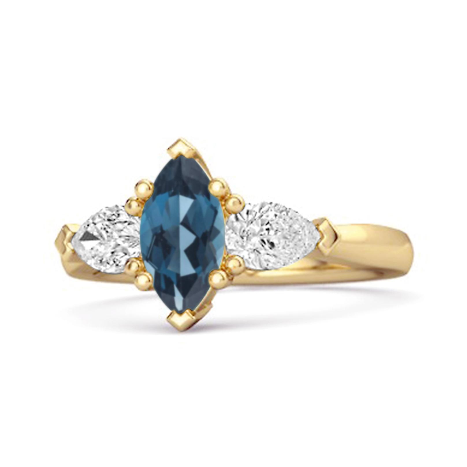 London Blue Topaz Trio Stone Tapered Ring - 925 Sterling Silver Gold Vermeil 7.5 жёлтый