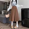 Plus Size Women's Woolen Pleated A-Line Midi Skirt, Age-Reducing Chic Design, Solid Color.