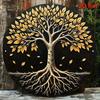 Árbol de la Vida Dorado Retro con Hojas Redondo Metal Arte de Pared de 8 Pulgadas Placa de Aluminio Negra Para Decoración de Hogar y Oficina