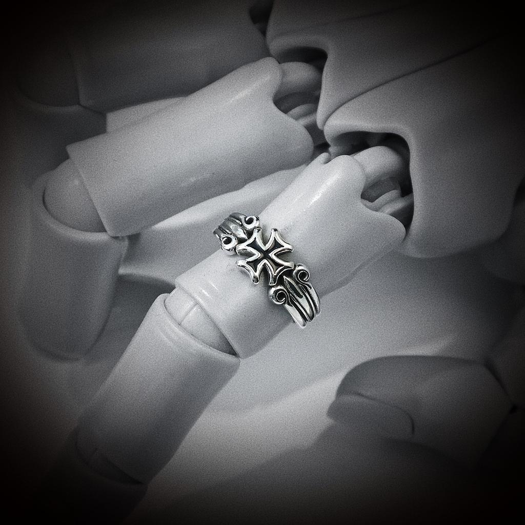 Retro Iris Enamel Cross Adjustable Open Ring For Men Silver-plated Brass Gothic Punk Edgy Jewelry Y2K Hiphop Accessories Gift