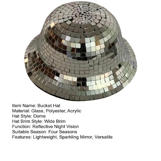 Třpytivý Reflexní Zrcadlový Klobouk Kbelík Disco Styl Rybářský Klobouk Festivaly Narozeniny Noční Klub Párty Čepice Módní Doplněk