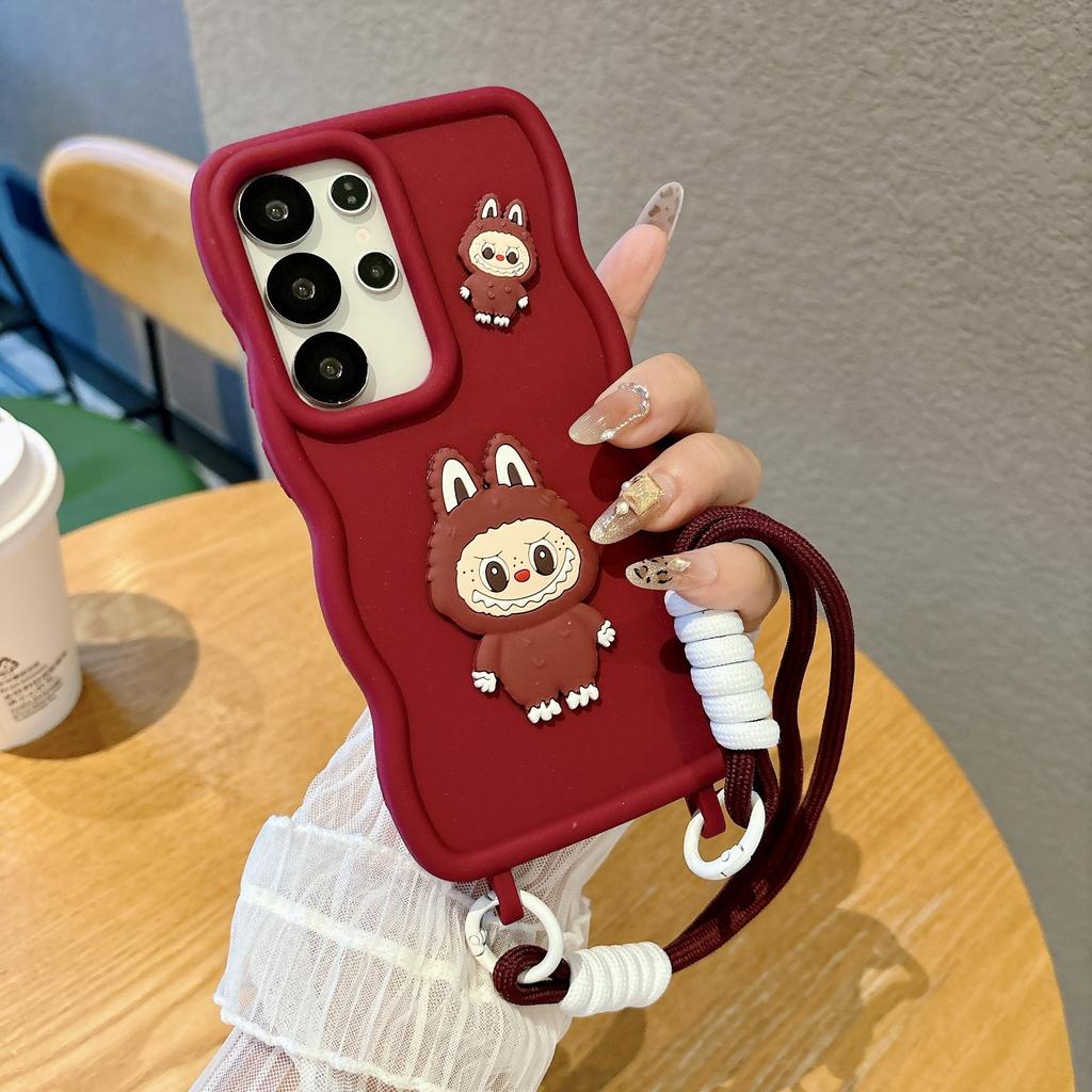 Suitable for Samsung S25 Ultra Cartoon Cute S24plus with Integrated Lanyard Hole Large Wave Mobile Phone Case