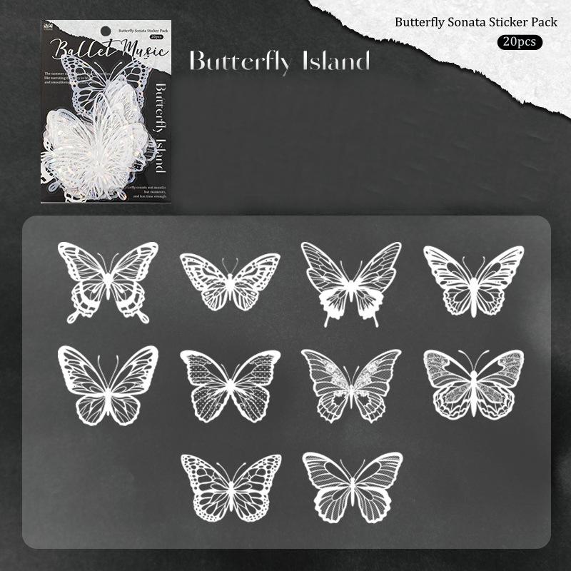 20Pcs 3D Retro Butterfly Transparent Black Stickers Holographic Laser Decals for Home Room Birthday Party Decor DIY Supplies