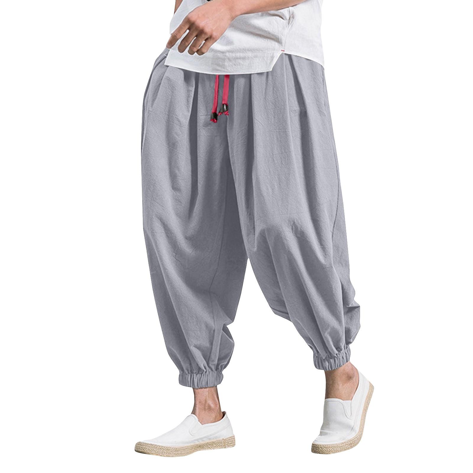 

Мужские укороченные брюки из японского хлопка и льна, свободные брюки с широкими штанинами, повседневные брюки больших размеров XL