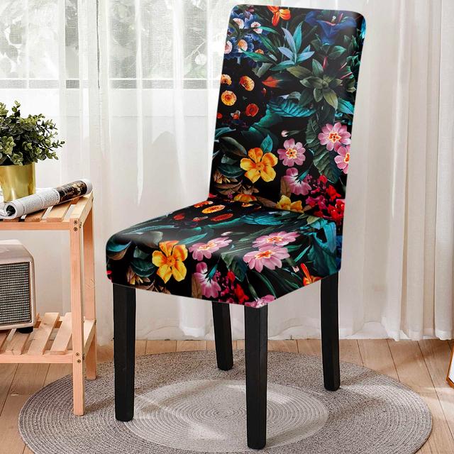 Flower Group Printed Spandex Anti -Dirty Elastic Seat Cover Removable High Back Dining Chair Cover Washable Kitchen Stools