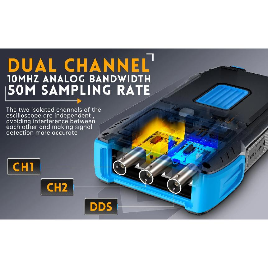 FNIRSI 2C23T Oscilloscopio Digitale Multimetro Generatore di Segnale 3 in 1 Conteggio 9999 Tensione AC DC 50MS/s 10MHz Doppio Canale