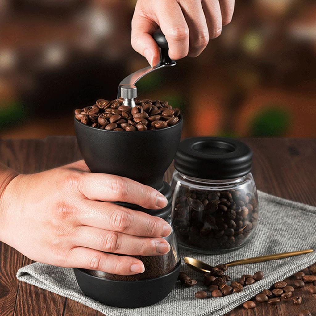 Manual Coffee Grinder Set with Conical Ceramic Burrs, Small Manual Coffee Grinder, Adjustable Coarse and Fine Grinding, Includes 2 Glass Jars, Brush,