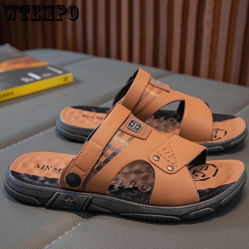 WTEMPO Mens Summer Sandals Soft Bottom Hollow Thick Bottom Slides Outdoor Seaside Beach Shoes Indoor Slip Resistant Slipper Wearable Hiking Shoes