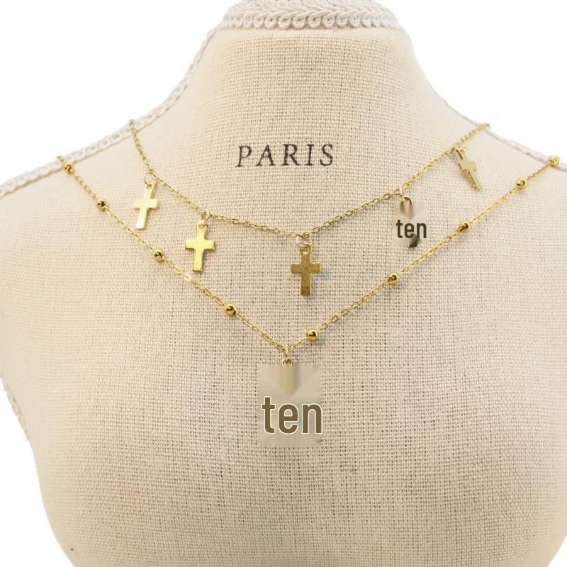 Vintage Titanium Steel Cross Pendant Necklace: Stylish European and American Design, Versatile Clavicle Chain