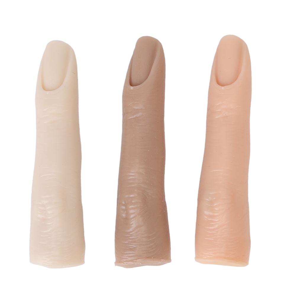 3Pcs Silicone Finger Model High Simulation Bendable Embedded Design Nail Art Training Finger for Nail Artists Salons