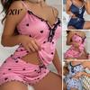 Loungewear 2Pcs/Set V-Neck Buttons Decor Pajama Set Lace Stitching Sheer Trim Elastic Nightwear Waistband Women Dot Print Sling Vest Wide Leg