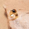 Tiger's eye pleated irregular round open ring personalized niche unique jewelry
