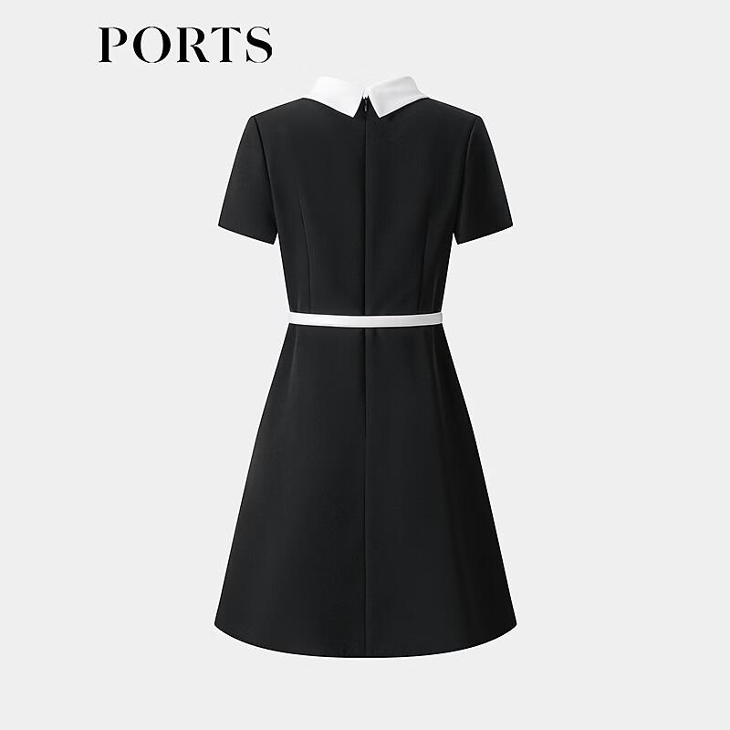 PORTS Color-Block Round Neck Cinched Waist A-Line Dress