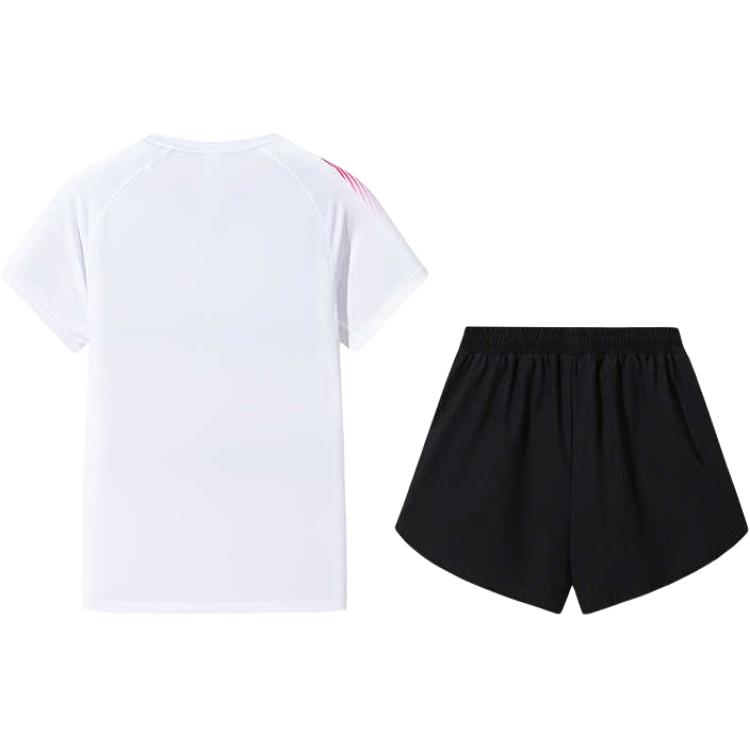 Anta Color Block V-Neck Soft Comfortable Breathable Short Sleeve T-Shirt And Mid Waist Shorts Casual Set Women Sets 962537207-1