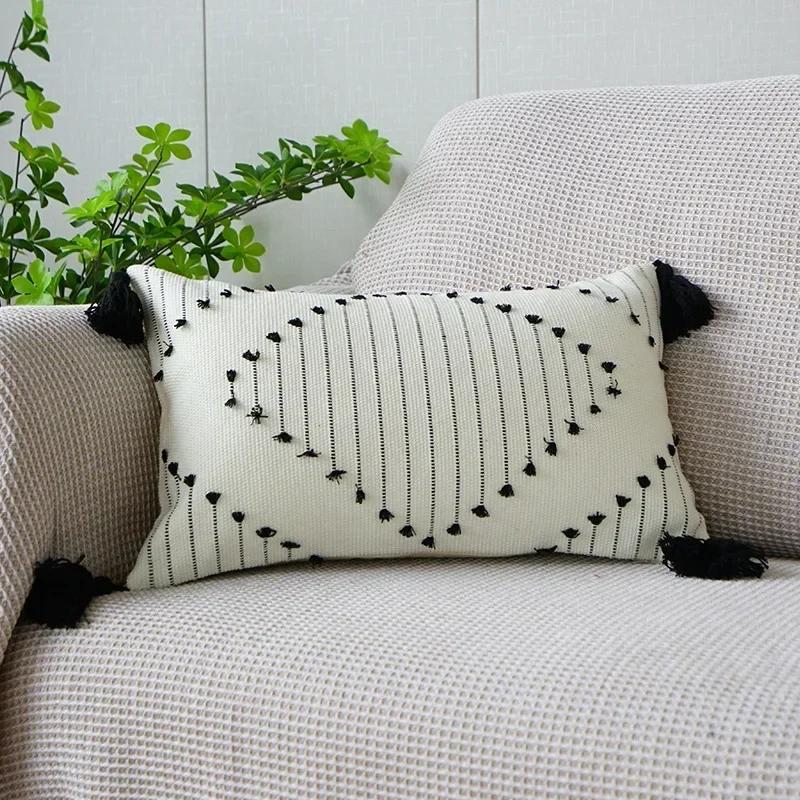 

Jacquard Stripe Sofa Pillow Cover Bedside Geometric Hemp Thread Crochet Throw Pillowcase Home Living Room Decorative Pillowcase