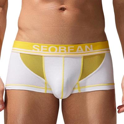 SEOBEAN Herren Mode Splicing Boxer Briefs mit Rollfreiem Rand & U-Konvex Beutel - Bequeme Baumwollunterwäsche