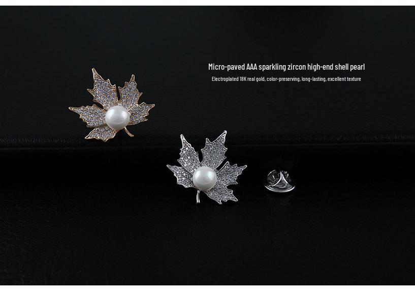 Crystal Maple Leaf Pearl Brooch - Elegant Women's Zircon Corsage Accessory