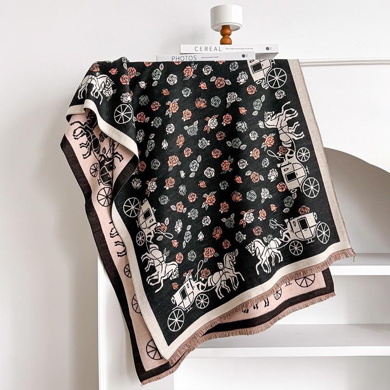 Elegant French Vintage Butterfly Print Faux Cashmere Scarf Women Warm Thick Wrap Shawl Office Winter
