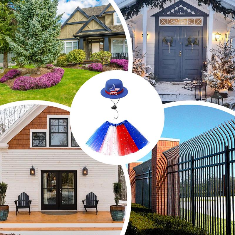 Outdoor Geese Outfits Star Print Formal Geese Skirt Hat Set 23 Inches Independence Day Animal Tulle Skirt With Hats For Lawn