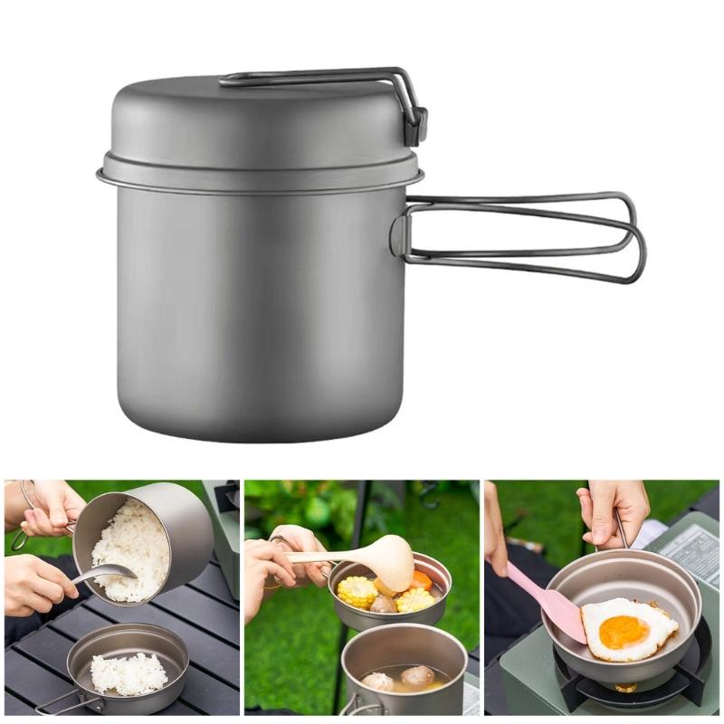 Metal Camping Pots Outdoor Cooking Pots with Folding Handle Camping Cookware for Camping Hiking Picnic Travel