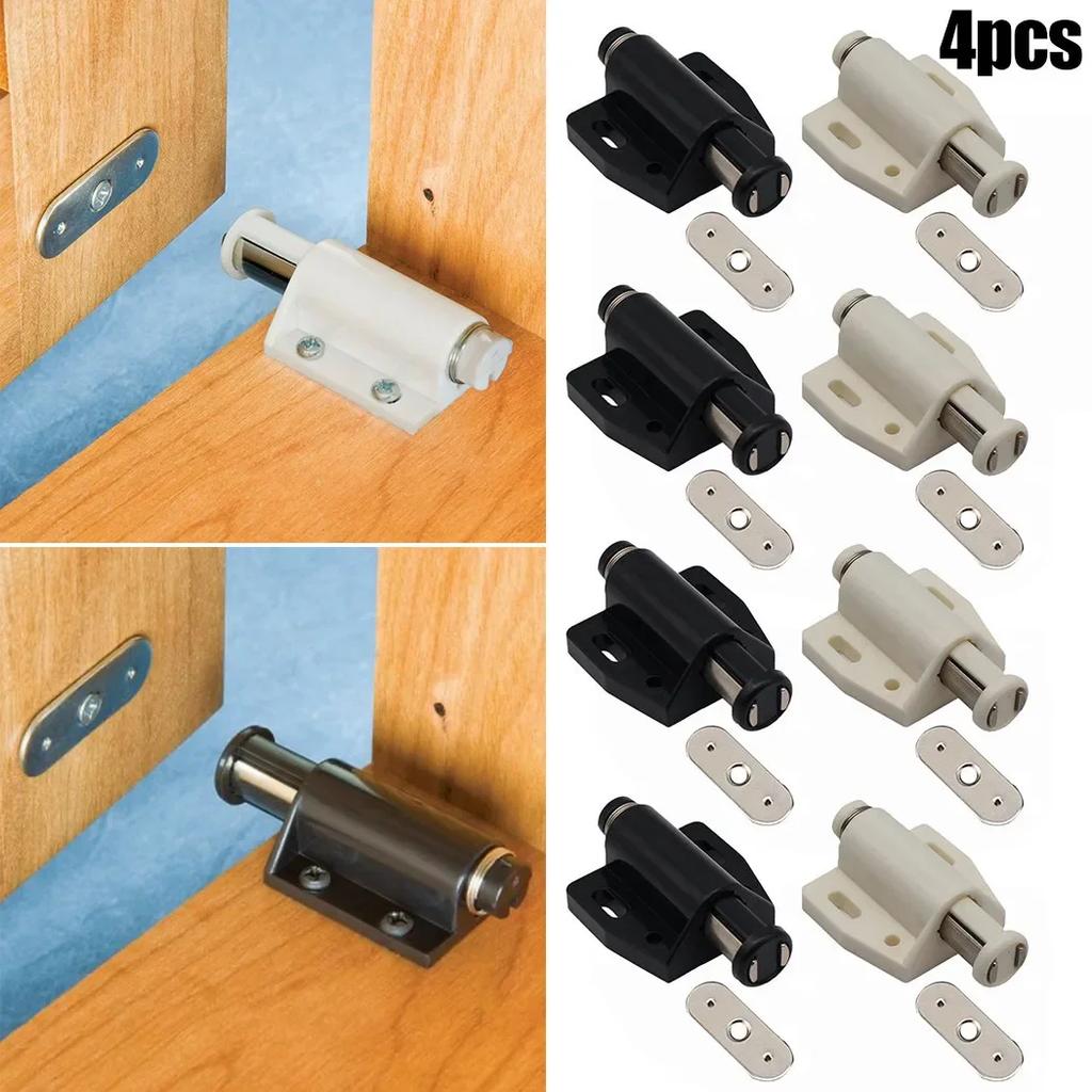 Single Magnetic Latch Touch Latch 4Pcs Bathroom Black/beige Cabinet Doors Cupboard Doors For Wardrobes Pressure