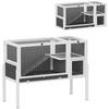 Small Animal Hutch for Dwarf Hamsters, Rabbits, Guinea Pigs, with Accessories, Elevated Design, Wood, Metal, Grey