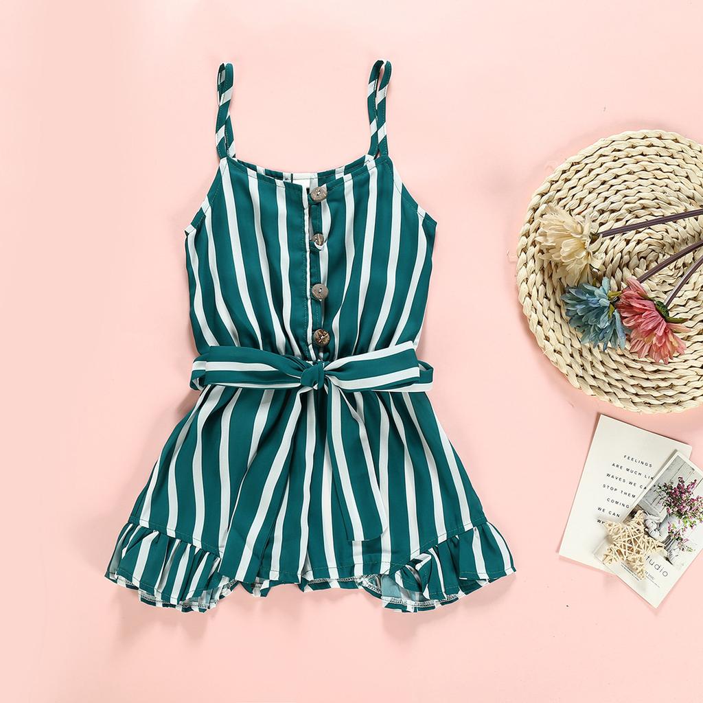 Summer Girl's Sleeveless Bow Sling Stripe Print Jumpsuit Climbing Suit