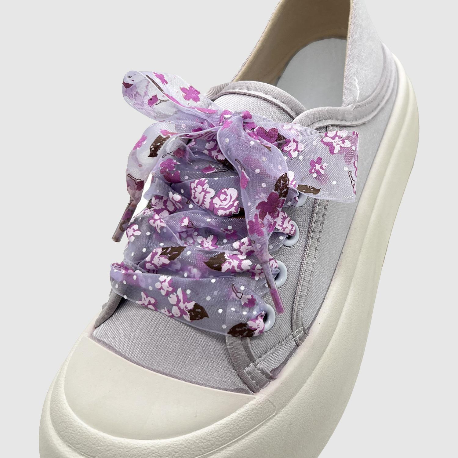 

Новые плоские шнурки шириной 2,6 см с принтом, кружевные шнурки для кроссовок, органза, пряжа Dreamy Snow, прозрачные шнурки для женщин, 1 пара 100cm светло-фиолетовый