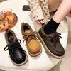 Soft-soled velvet women's new autumn and winter small leather shoes fluffy shoes warm lace-up cotton shoes
