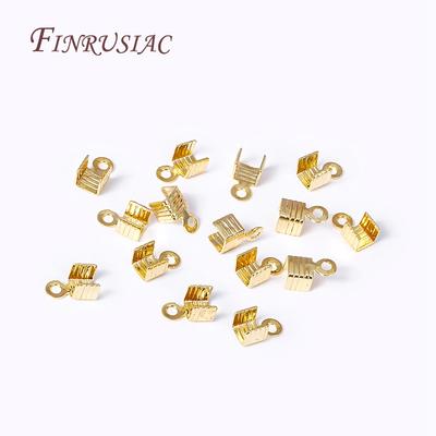 18K Gold Plated Leather Clip Connector Brass Metal Rope Fastener Crimp Fold Over Cord End Cap For DIY Jewelry Making Supplies