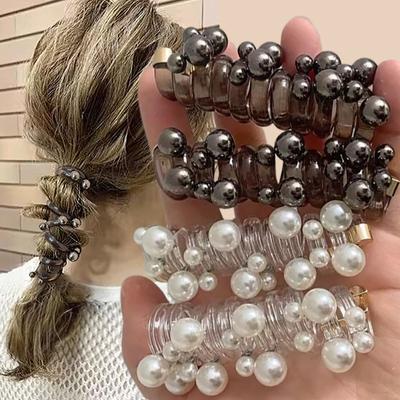 Telephone Wire Bow-knot Elastic Hair Band for Women Girl Hair Weaving Spiral Cord Rubber Band Pearl Hair Accessories