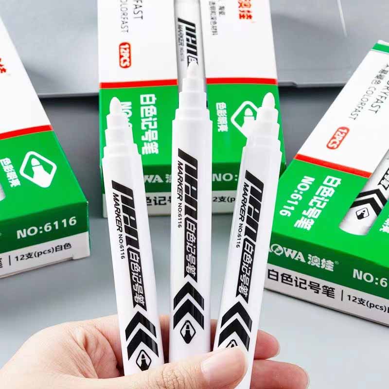 White Permanent Oil-Based Marker Pen Waterproof Fade-Resistant Bold Tip Paint Pen for Coding