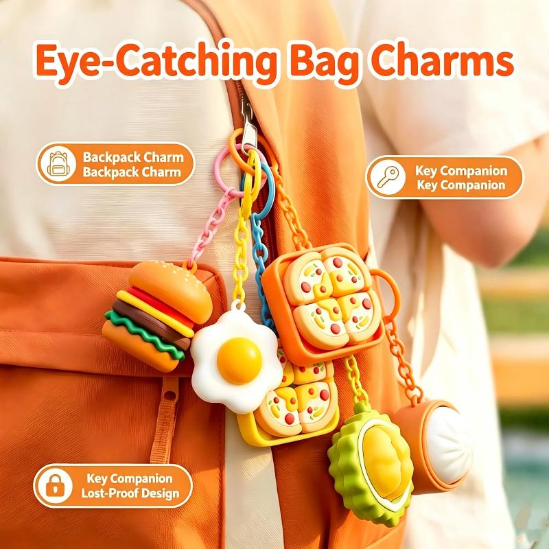 Food Shaped Anti Anxiety Stress Relief Keychain Realistic Creative Soft Squeeze Toy Key Ring for Kids Gift