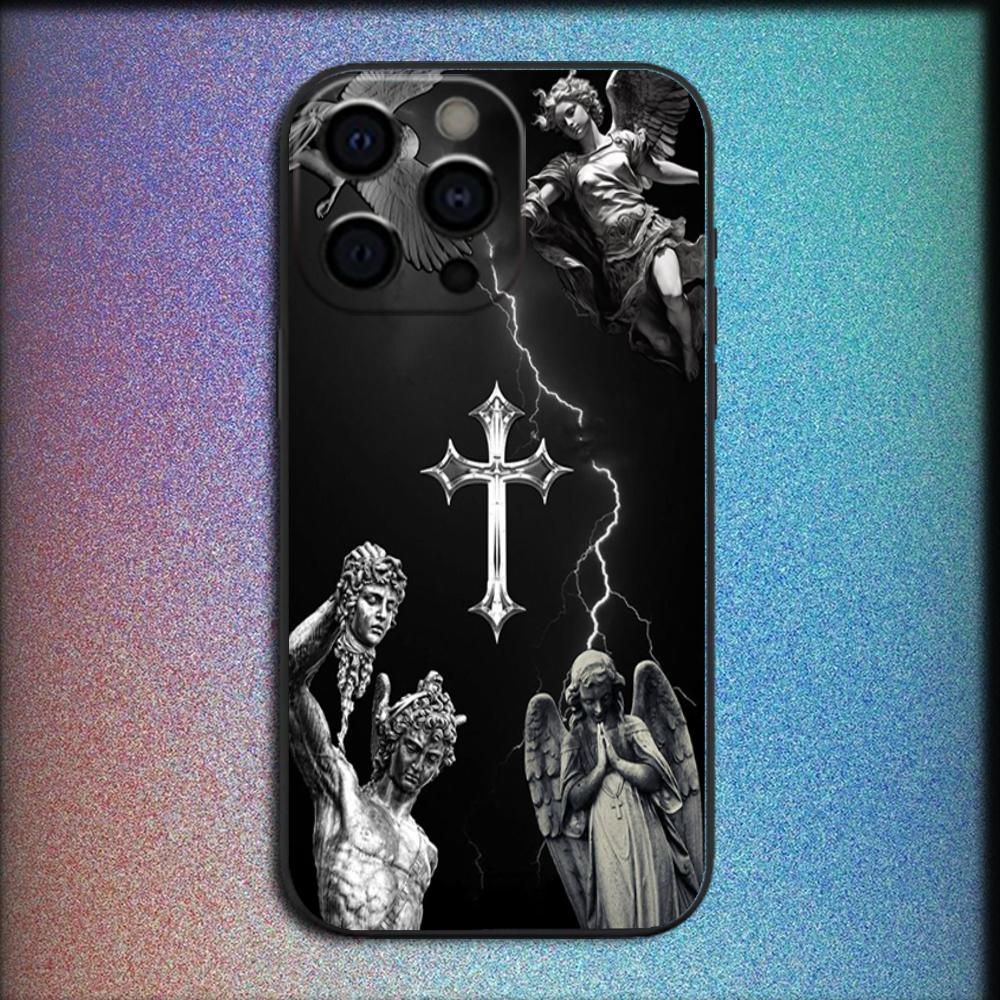 God Jesus Cross Phone Case For iPhone 16,15,14,13,12,11,Pro,X,XS,Max,XR,Plus,Mini Soft Black Cover