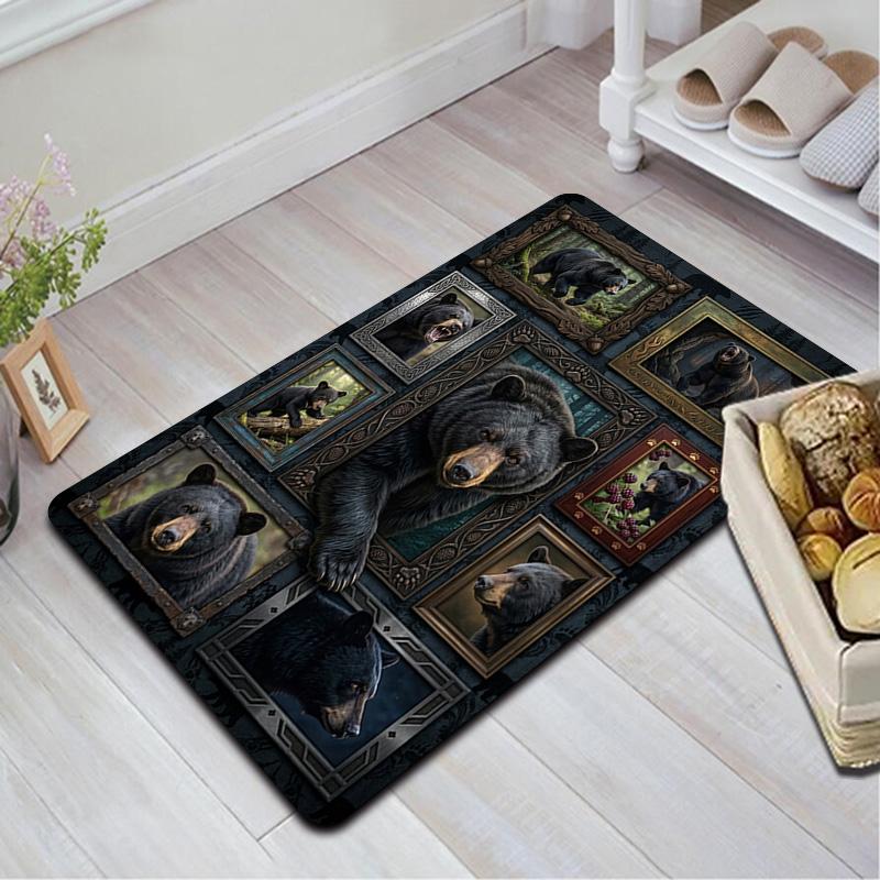Black Bear Collection Pattern Rug Floor Mat for Living Room or Bedroom Soft and Comfortable Carpet a Gift for Birthday and Holiday.