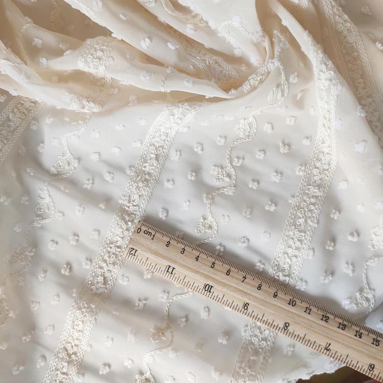 150 cm breit 1 yard/lot Beige Chiffon Dot Jacquard Stickerei Stoff frau Kleid/T-shirt Material