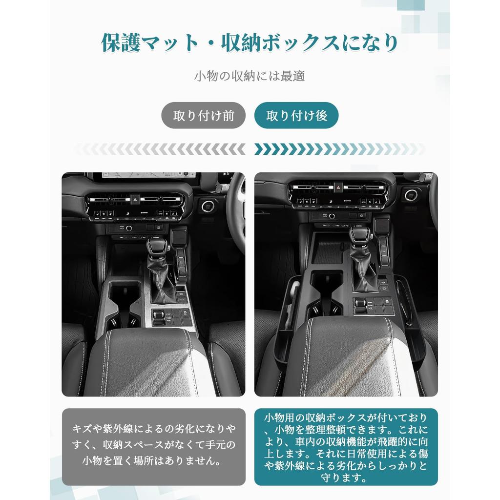 HUAHAO Toyota Land Cruiser 250 Console Tray with Non-Slip Mat, Console Box, Space-Saving Storage, Car Storage Box, Small Item Storage, Scratch and Sta