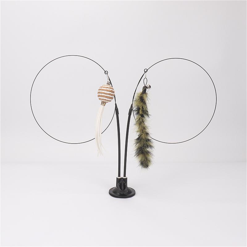 Suction Cup Cat Teaser Stick Feather Kitten Self-hi Rod To Relieve Boredom Cat Pet Toy with Replacement Headband Bell Cat Supplies