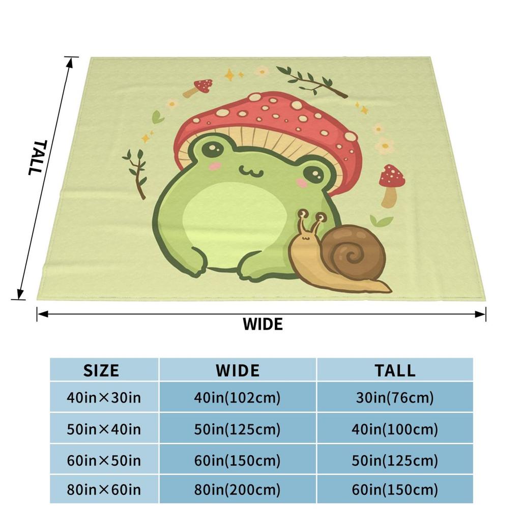 Cute Kawaii Frog With Toadstool Mushroom Hat And Snail Cottagecore Aesthetic Love Throw Blanket10 Blankets Soft Warm Flannel