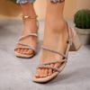 Fashion Woman Mid Heel Slippers Fashion Square Toe Heels Slides Shoes 2025 Summer Trend Woman Sandals Crystal Straps Zapatos De Mujer