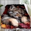 Autumn Sleeping Wolf Cub Fleece Blanket, Cute Animal Throw