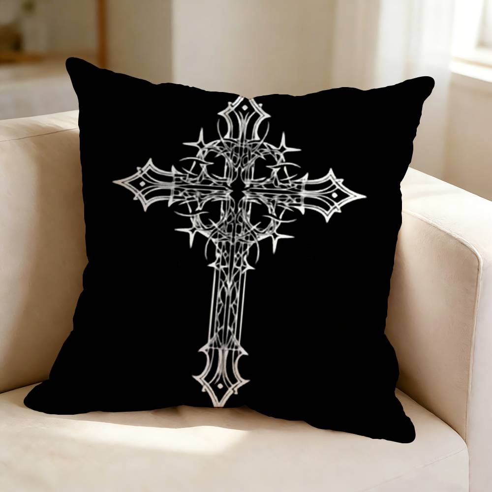 Dark Gothic Cross Square DoubleSided printed Pillow Case Bedroom Bedside Pillow Sofa Cushion Cover