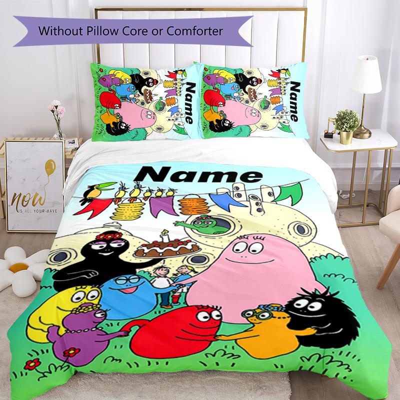 3pcs Custom Name Barbapapa Bedding Set Duvet Cover Closure Includes 1 Duvet Cover & 2 Pillowcases for All Seasons Bedroom Decor