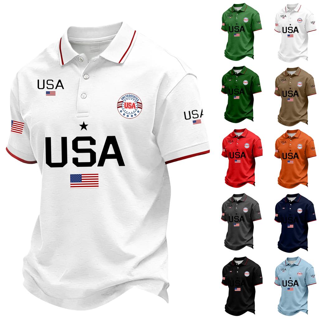 Men's Loose And Casual Flag-print T-shirt, Short Sleeve Shirt