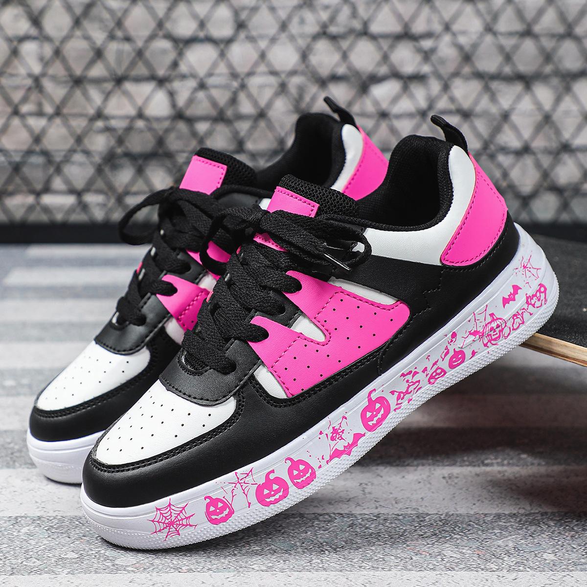 New hot-selling campus skateboard shoes pumpkin print street trendy shoes couple outdoor sneakers 35